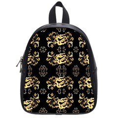 Golden Flowers On Black With Tiny Gold Dragons Created By Kiekie Strickland School Bag (small) by flipstylezfashionsLLC