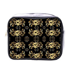 Golden Flowers On Black With Tiny Gold Dragons Created By Kiekie Strickland Mini Toiletries Bags by flipstylezfashionsLLC