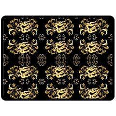 Golden Flowers On Black With Tiny Gold Dragons Created By Kiekie Strickland Fleece Blanket (large)  by flipstylezfashionsLLC