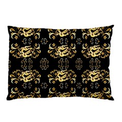 Golden Flowers On Black With Tiny Gold Dragons Created By Kiekie Strickland Pillow Case (two Sides) by flipstylezfashionsLLC