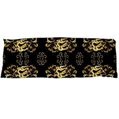 Golden Flowers On Black With Tiny Gold Dragons Created By Kiekie Strickland Body Pillow Case Dakimakura (two Sides) by flipstylezfashionsLLC