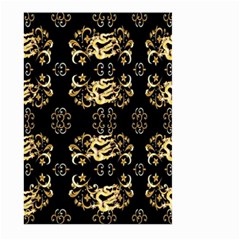 Golden Flowers On Black With Tiny Gold Dragons Created By Kiekie Strickland Large Garden Flag (two Sides) by flipstylezfashionsLLC