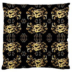 Golden Flowers On Black With Tiny Gold Dragons Created By Kiekie Strickland Standard Flano Cushion Case (two Sides) by flipstylezfashionsLLC