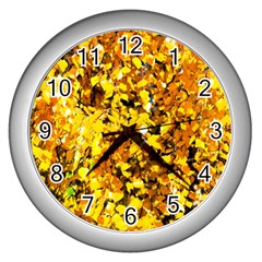 Birch Tree Yellow Leaves Wall Clock (silver) by FunnyCow