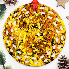 Birch Tree Yellow Leaves Ornament (round Filigree) by FunnyCow