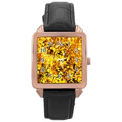 Birch Tree Yellow Leaves Rose Gold Leather Watch  by FunnyCow