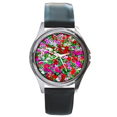 Colorful Petunia Flowers Round Metal Watch by FunnyCow