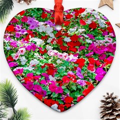 Colorful Petunia Flowers Ornament (heart) by FunnyCow