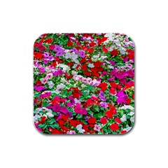 Colorful Petunia Flowers Rubber Square Coaster (4 Pack)  by FunnyCow