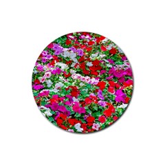 Colorful Petunia Flowers Rubber Coaster (round)  by FunnyCow