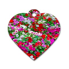 Colorful Petunia Flowers Dog Tag Heart (One Side)