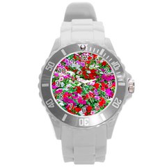 Colorful Petunia Flowers Round Plastic Sport Watch (l) by FunnyCow