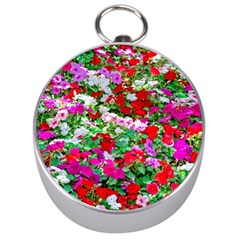 Colorful Petunia Flowers Silver Compasses by FunnyCow