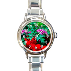 Bleeding Heart Flowers Round Italian Charm Watch by FunnyCow