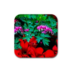 Bleeding Heart Flowers Rubber Square Coaster (4 Pack)  by FunnyCow