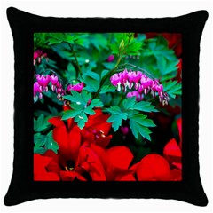 Bleeding Heart Flowers Throw Pillow Case (black) by FunnyCow