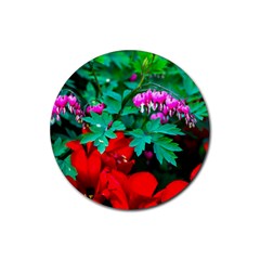 Bleeding Heart Flowers Rubber Round Coaster (4 Pack)  by FunnyCow