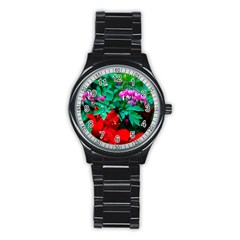 Bleeding Heart Flowers Stainless Steel Round Watch by FunnyCow