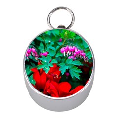 Bleeding Heart Flowers Mini Silver Compasses by FunnyCow