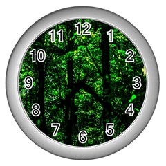 Emerald Forest Wall Clock (silver) by FunnyCow