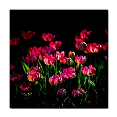 Pink Tulips Dark Background Tile Coasters by FunnyCow