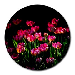 Pink Tulips Dark Background Round Mousepads by FunnyCow