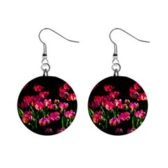 Pink Tulips Dark Background Mini Button Earrings by FunnyCow