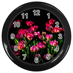 Pink Tulips Dark Background Wall Clock (black) by FunnyCow