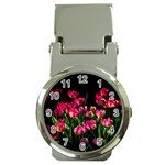 Pink Tulips Dark Background Money Clip Watches Front