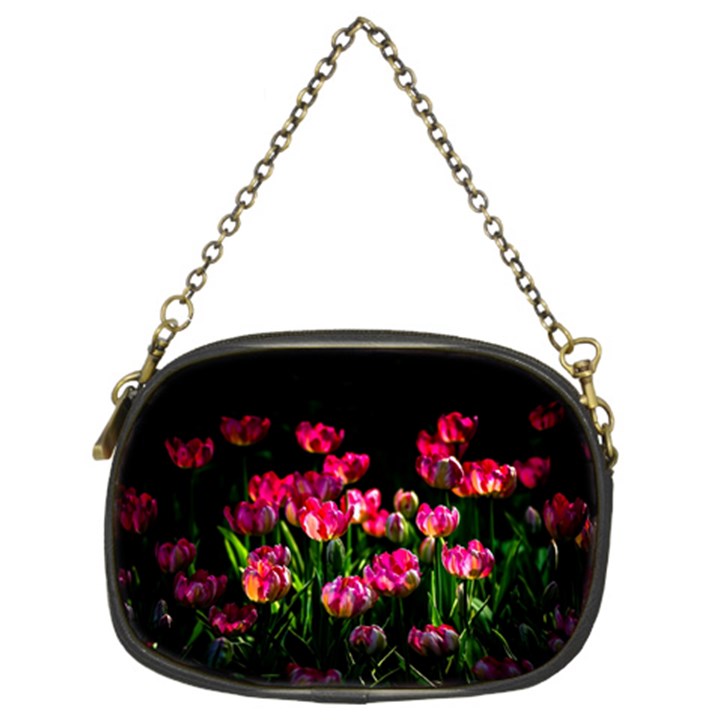 Pink Tulips Dark Background Chain Purses (Two Sides) 