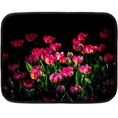 Pink Tulips Dark Background Fleece Blanket (mini) by FunnyCow