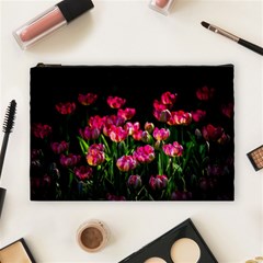 Pink Tulips Dark Background Cosmetic Bag (large) by FunnyCow