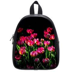 Pink Tulips Dark Background School Bag (small) by FunnyCow