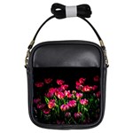 Pink Tulips Dark Background Girls Sling Bags Front