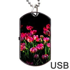 Pink Tulips Dark Background Dog Tag Usb Flash (one Side) by FunnyCow