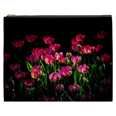 Pink Tulips Dark Background Cosmetic Bag (xxxl) by FunnyCow