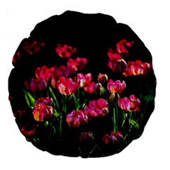 Pink Tulips Dark Background Large 18  Premium Round Cushions by FunnyCow