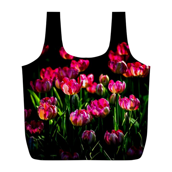 Pink Tulips Dark Background Full Print Recycle Bags (L) 