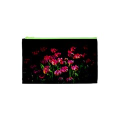 Pink Tulips Dark Background Cosmetic Bag (xs) by FunnyCow