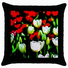 White And Red Sunlit Tulips Throw Pillow Case (black) by FunnyCow