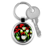 White And Red Sunlit Tulips Key Chains (Round)  Front