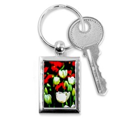 White And Red Sunlit Tulips Key Chains (rectangle)  by FunnyCow