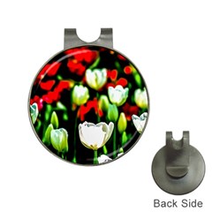 White And Red Sunlit Tulips Hat Clips With Golf Markers by FunnyCow