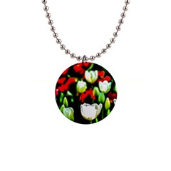 White And Red Sunlit Tulips Button Necklaces by FunnyCow