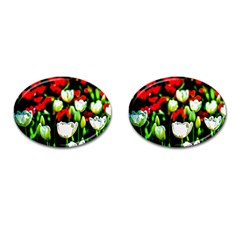 White And Red Sunlit Tulips Cufflinks (oval) by FunnyCow