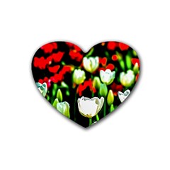 White And Red Sunlit Tulips Heart Coaster (4 Pack)  by FunnyCow