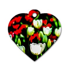 White And Red Sunlit Tulips Dog Tag Heart (one Side) by FunnyCow