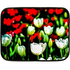 White And Red Sunlit Tulips Fleece Blanket (mini) by FunnyCow