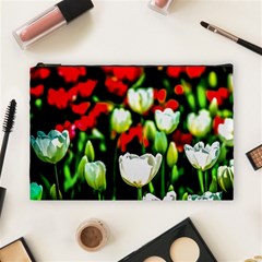 White And Red Sunlit Tulips Cosmetic Bag (large) by FunnyCow