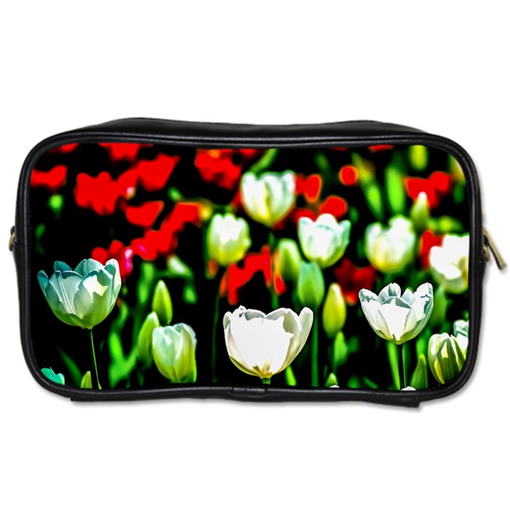 White And Red Sunlit Tulips Toiletries Bags